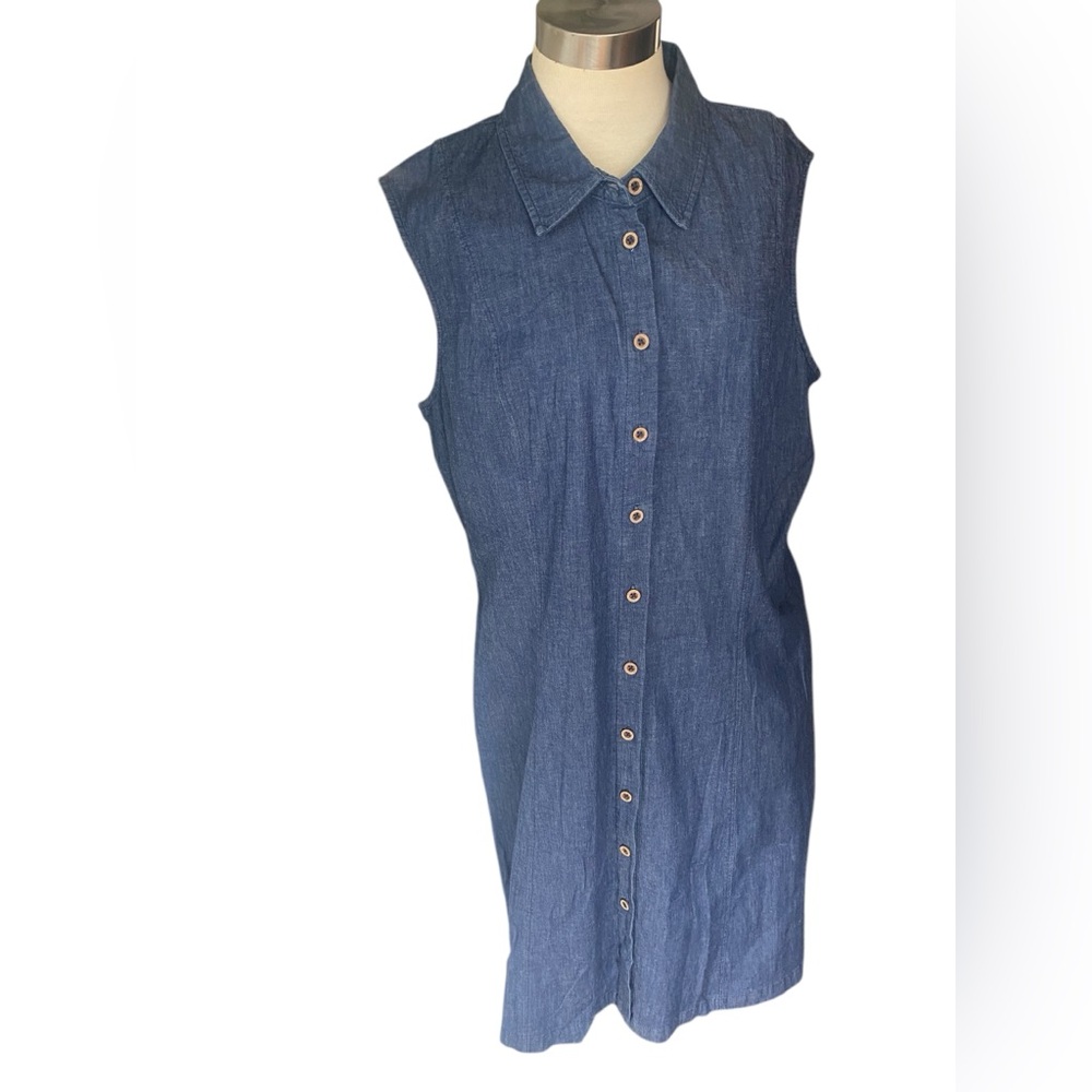 Anne Klein plus sz 16 dress Chambray Denim Button Sleeveless Pockets summer NWT